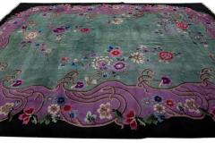 Antique Floral Art Deco Green Handmade Designed Chinese Wool Rug - 2816036