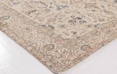 Antique Floral Persian Kirman Camel Light Brown Indigo Blue Handmade Wool Rug - 2454769