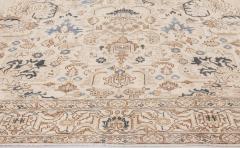 Antique Floral Persian Kirman Camel Light Brown Indigo Blue Handmade Wool Rug - 2454774