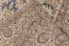 Antique Floral Persian Kirman Camel Light Brown Indigo Blue Handmade Wool Rug - 2454777
