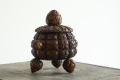 Antique Folk Art Lidded Pot in Carved Wood Early 20th Century - 4396373
