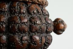 Antique Folk Art Lidded Pot in Carved Wood Early 20th Century - 4396374