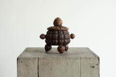 Antique Folk Art Lidded Pot in Carved Wood Early 20th Century - 4396375