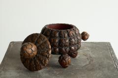 Antique Folk Art Lidded Pot in Carved Wood Early 20th Century - 4396385