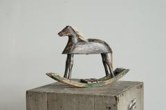 Antique Folk Art Miniature Rocking Horse in Painted Wood - 4468545