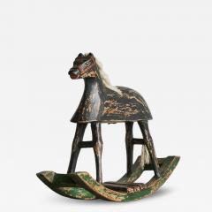 Antique Folk Art Miniature Rocking Horse in Painted Wood - 4469524