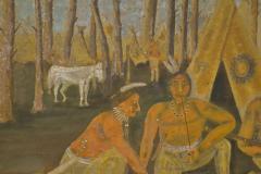 Antique Folk Art Painting of Indians in Forest - 1713625