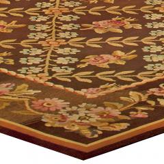 Antique French Aubusson Brown Botanic Handmade Wool Carpet - 2450144