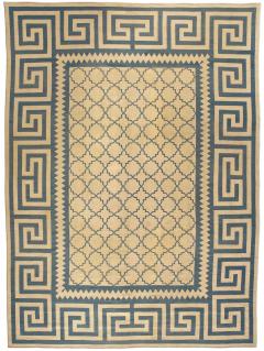 Antique French Aubusson Geometric Beige Handmade Wool Rug - 2455236