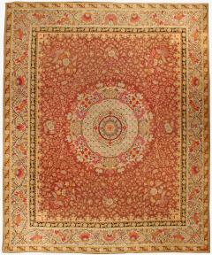 Antique French Aubusson Red Botanic Handmade Wool Rug - 2460710