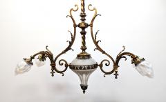 Antique French Brass Glass Art Nouveau Chandelier - 3830654