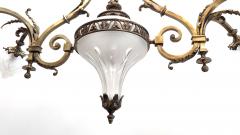 Antique French Brass Glass Art Nouveau Chandelier - 3830659