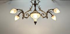 Antique French Brass Glass Art Nouveau Chandelier - 3830662