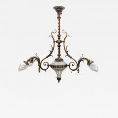 Antique French Brass Glass Art Nouveau Chandelier - 3832625