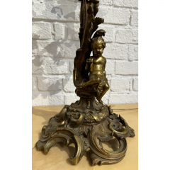 Antique French Bronze Nude Figural Candelabra Table Lamp - 3493182