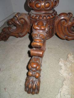 Antique French Carved Griffin Oval Pecan Dining Table Renaissance Gothic - 1550504