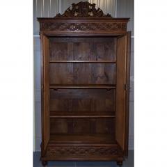 Antique French Carved Oak Breton Mirrored Armoire Linen Press - 4612564