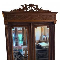 Antique French Carved Oak Breton Mirrored Armoire Linen Press - 4612565