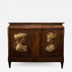 Antique French Commode with Bronze Reliefs and Red Breccia Marble Top - 2250159