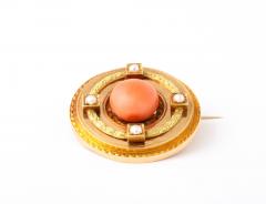 Antique French Coral and Pearl Brooch - 2849424