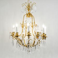 Antique French Cut Crystal Eight Arm Brass Frame Chandelier - 399168