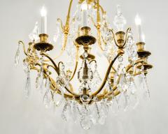 Antique French Cut Crystal Eight Arm Brass Frame Chandelier - 399169