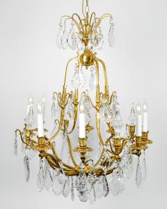 Antique French Cut Crystal Eight Arm Brass Frame Chandelier - 399170