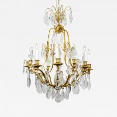 Antique French Cut Crystal Eight Arm Brass Frame Chandelier - 410109