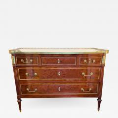 Antique French Directoire Brass Mounted Mahogany Commode with White Marble Top - 989632