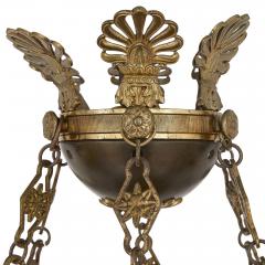 Antique French Empire Style Brown Painted Metal and Gilt Bronze Chandelier - 1937798