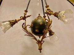 Antique French Empire Style Chandelier Ebonized Sphere with Bronze Surrounds - 2943378