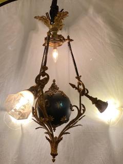 Antique French Empire Style Chandelier Ebonized Sphere with Bronze Surrounds - 2943381