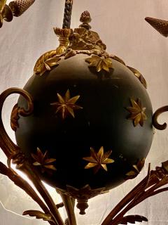 Antique French Empire Style Chandelier Ebonized Sphere with Bronze Surrounds - 2943382