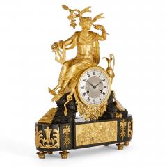 Antique French Empire patinated and gilt bronze mantel clock - 2265913