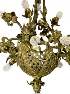 Antique French Gilt Bronze Chandelier Basket of Flowers - 3701499