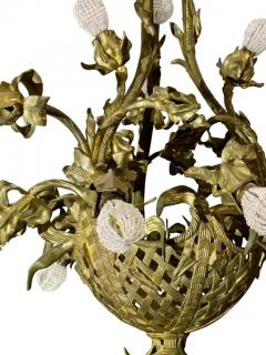 Antique French Gilt Bronze Chandelier Basket of Flowers - 3701501