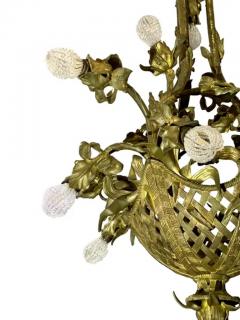 Antique French Gilt Bronze Chandelier Basket of Flowers - 3701504