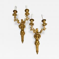 Antique French Gilt Bronze Cherubic Light Sconces a Pair - 4762797