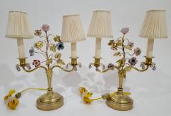 Antique French Gilt Bronze Enamel Floral Table Lamps - 1871725