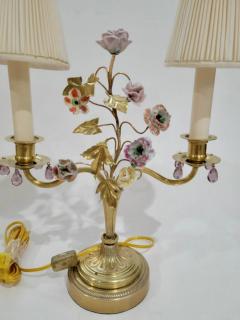 Antique French Gilt Bronze Enamel Floral Table Lamps - 1871726