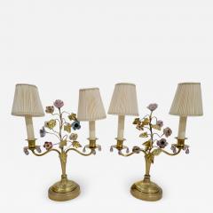 Antique French Gilt Bronze Enamel Floral Table Lamps - 1873586