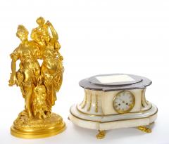 Antique French Gilt Bronze Ormolu Mounted Onyx Figural Mantel Clock Circa 1815 - 4315975