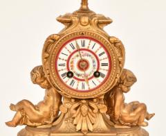 Antique French Gilt Bronze Porcelain Three Piece Figural Clock Garniture - 4706102