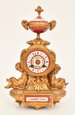 Antique French Gilt Bronze Porcelain Three Piece Figural Clock Garniture - 4706106