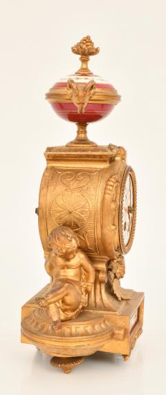 Antique French Gilt Bronze Porcelain Three Piece Figural Clock Garniture - 4706107