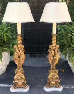 Antique French Giltwood Figural Cathedral Candlestick Floor Lamps a Pair - 2084859