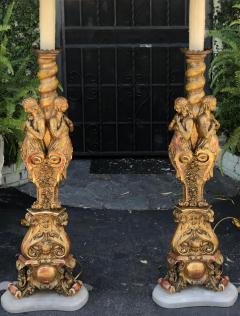 Antique French Giltwood Figural Cathedral Candlestick Floor Lamps a Pair - 2084864