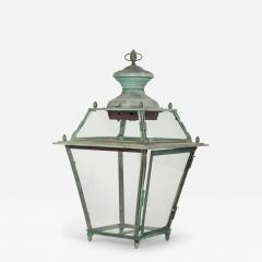 Antique French Glass Paneled Copper Lantern - 4010463