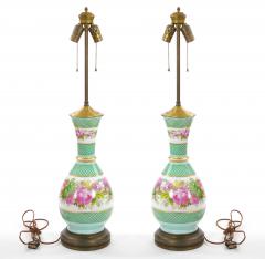 Antique French Hand Painted Porcelain Table Lamps with Gilt Gold Brass Base - 3885780