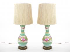 Antique French Hand Painted Porcelain Table Lamps with Gilt Gold Brass Base - 3885781